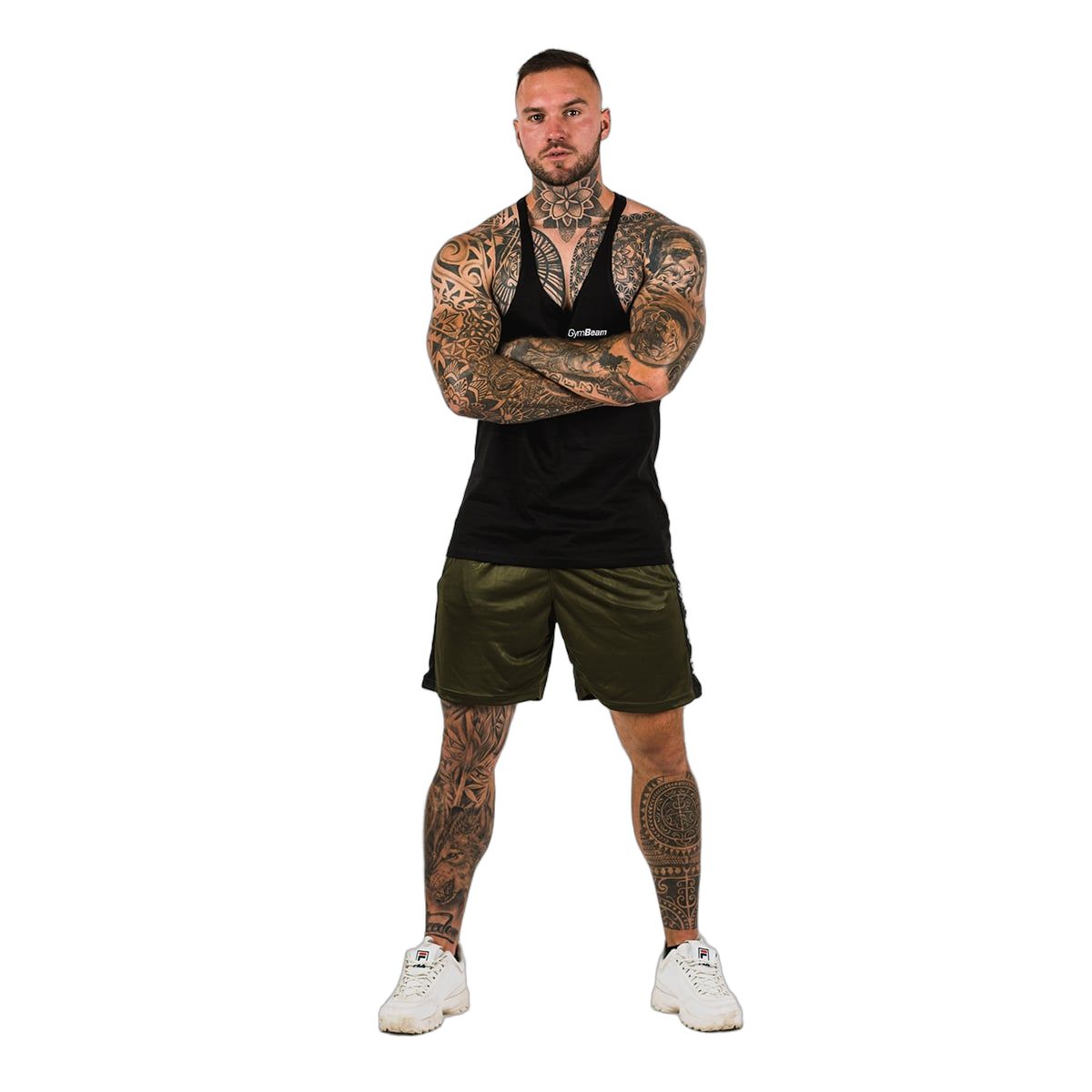 Schwarzes Stringer Tank Top für Männer, Regular Fit, aus Baumwolle und Polyester.