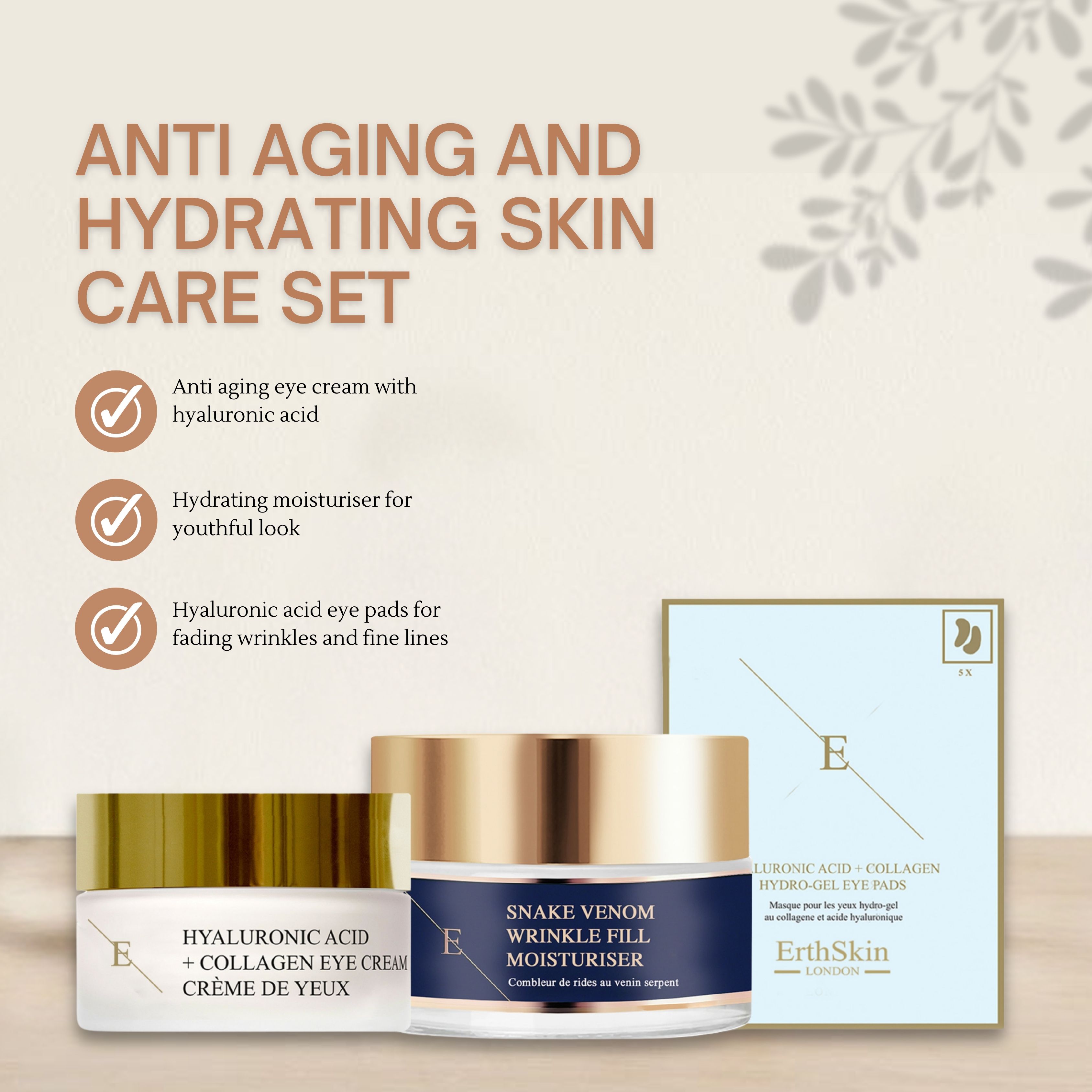 ErthSkin London Hyaluronsäure-Augencreme + Feuchtigkeitscreme zum Auffüllen von Falten   + Augenpads