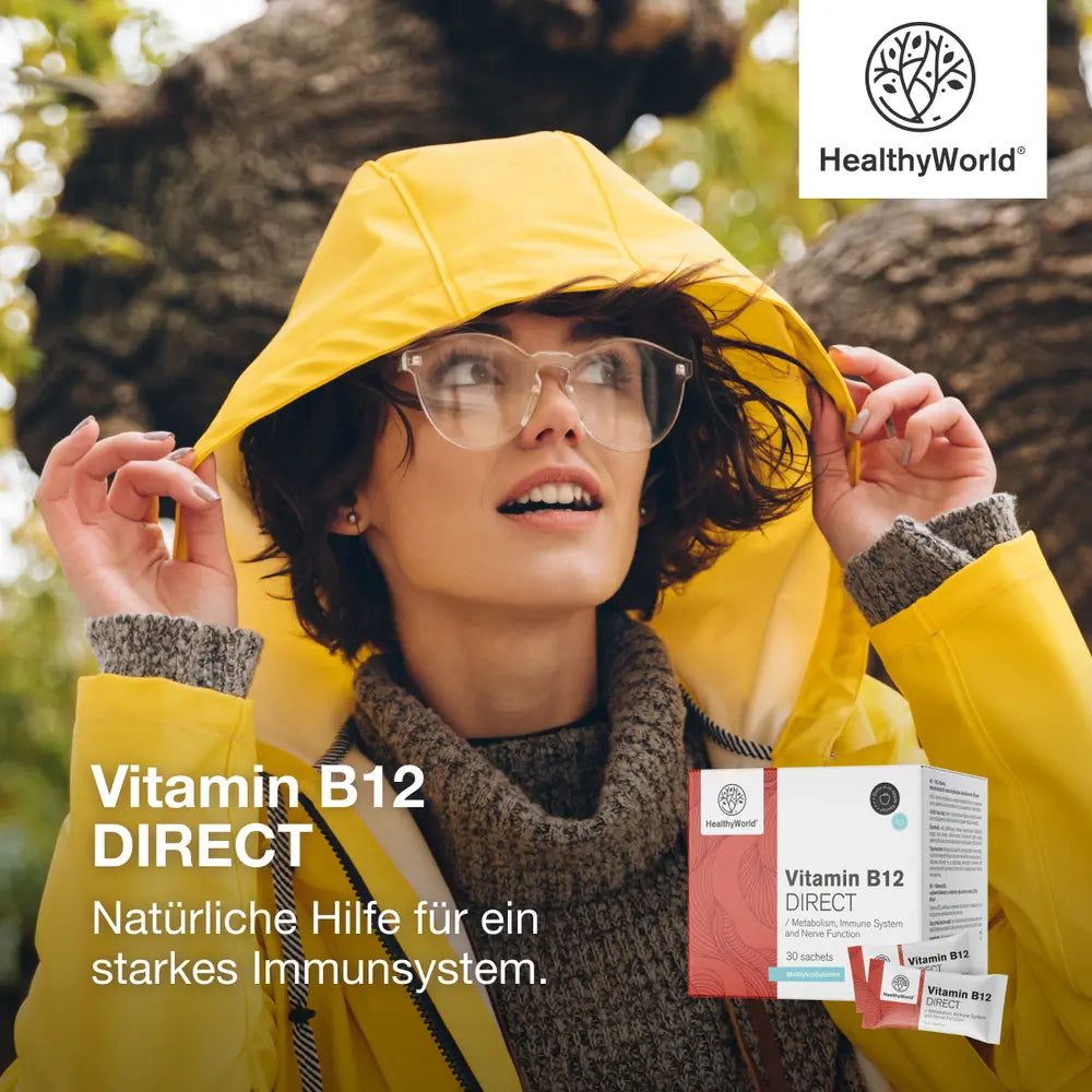 HealthyWorld Vitamin B12 DIRECT 1000 µg – Pulversticks mit Apfelgeschmack