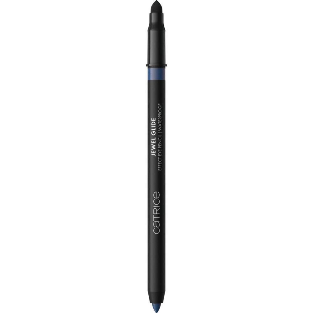 Blauer Kajalstift mit schwarzem Schaft. Aufschrift: Jewel Glide, Waterproof, Catrice.