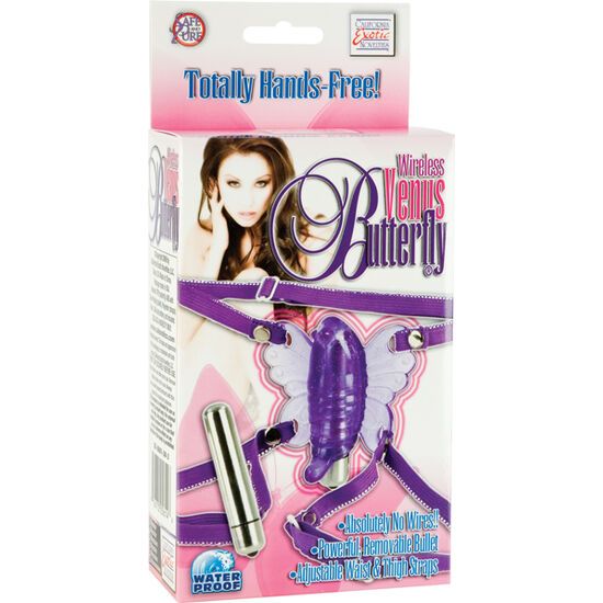 Verpackung eines violetten Schmetterlingsstimulators mit Trägern und einem separaten Vibrator.