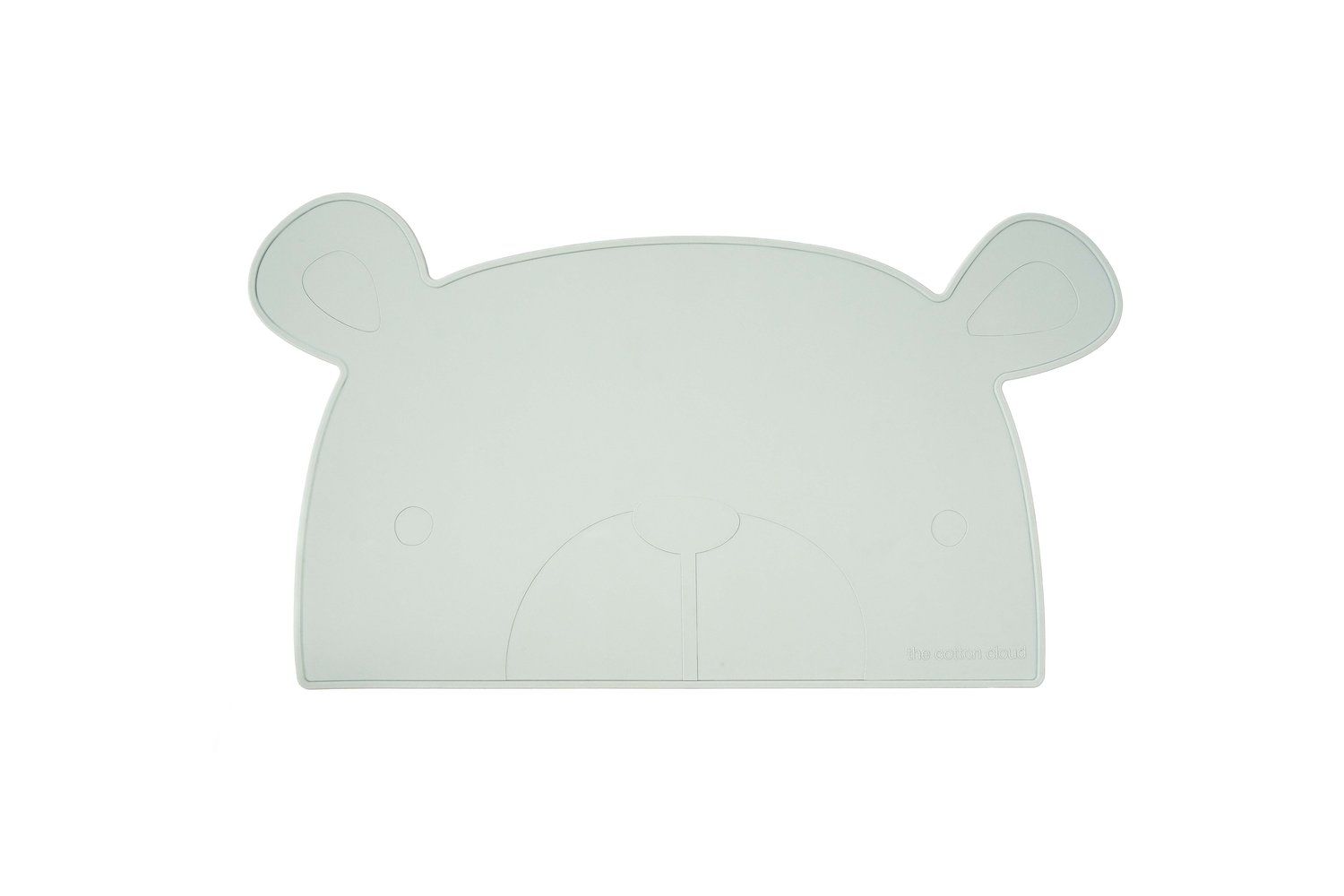 Silikon-Platzset in Eisberg-Farbe, Bärenform mit Ohren. Oberflächenstruktur mit Gesichtskonturen.