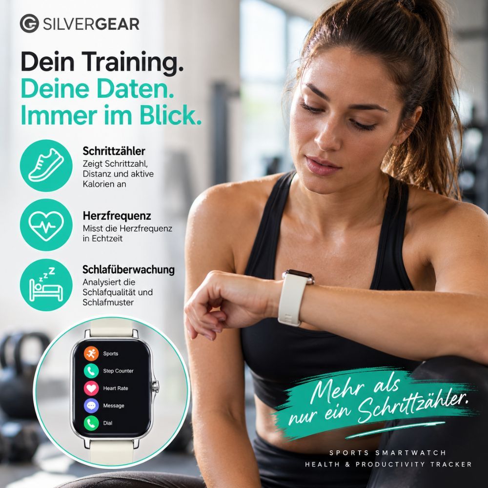 Silvergear Sports Smartwatch – Fitness-Tracker mit Herzfrequenz, SpO₂ & Schlaftracking - Schwarz