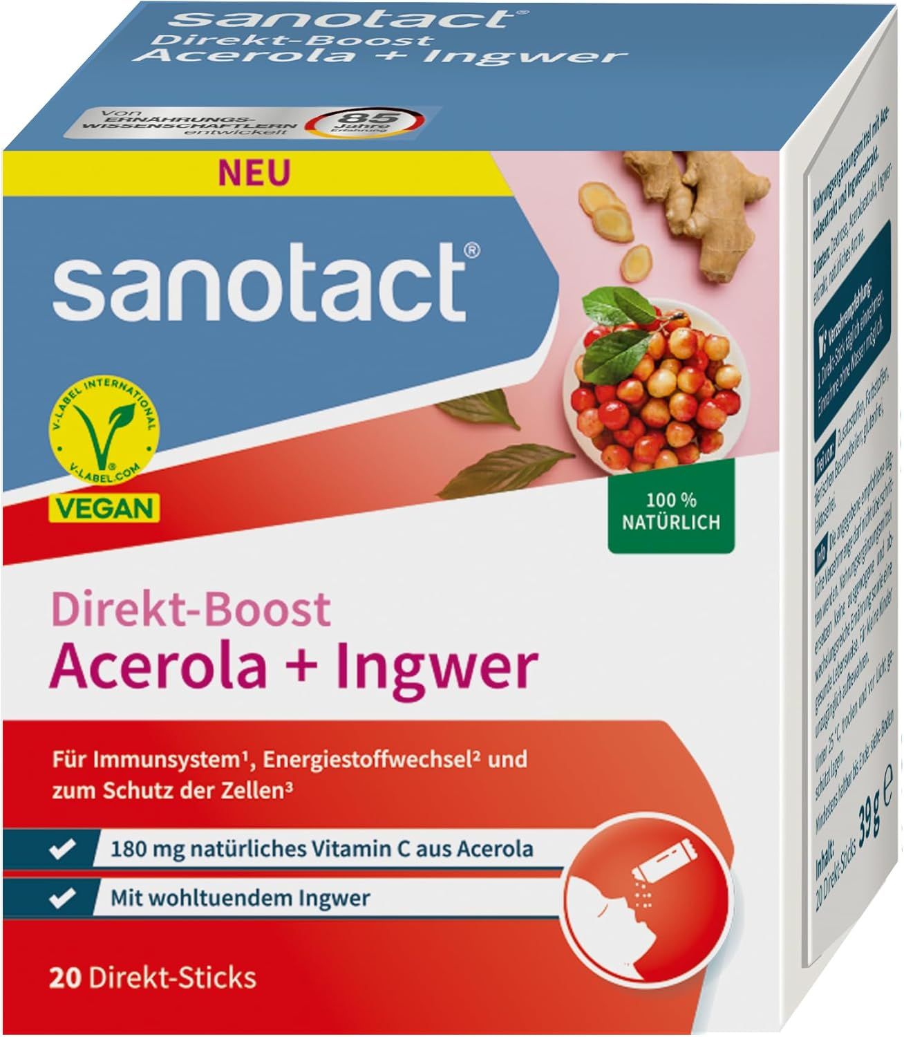 sanotact® Direkt-Boost Acerola + Ingwer Immun­system Sticks