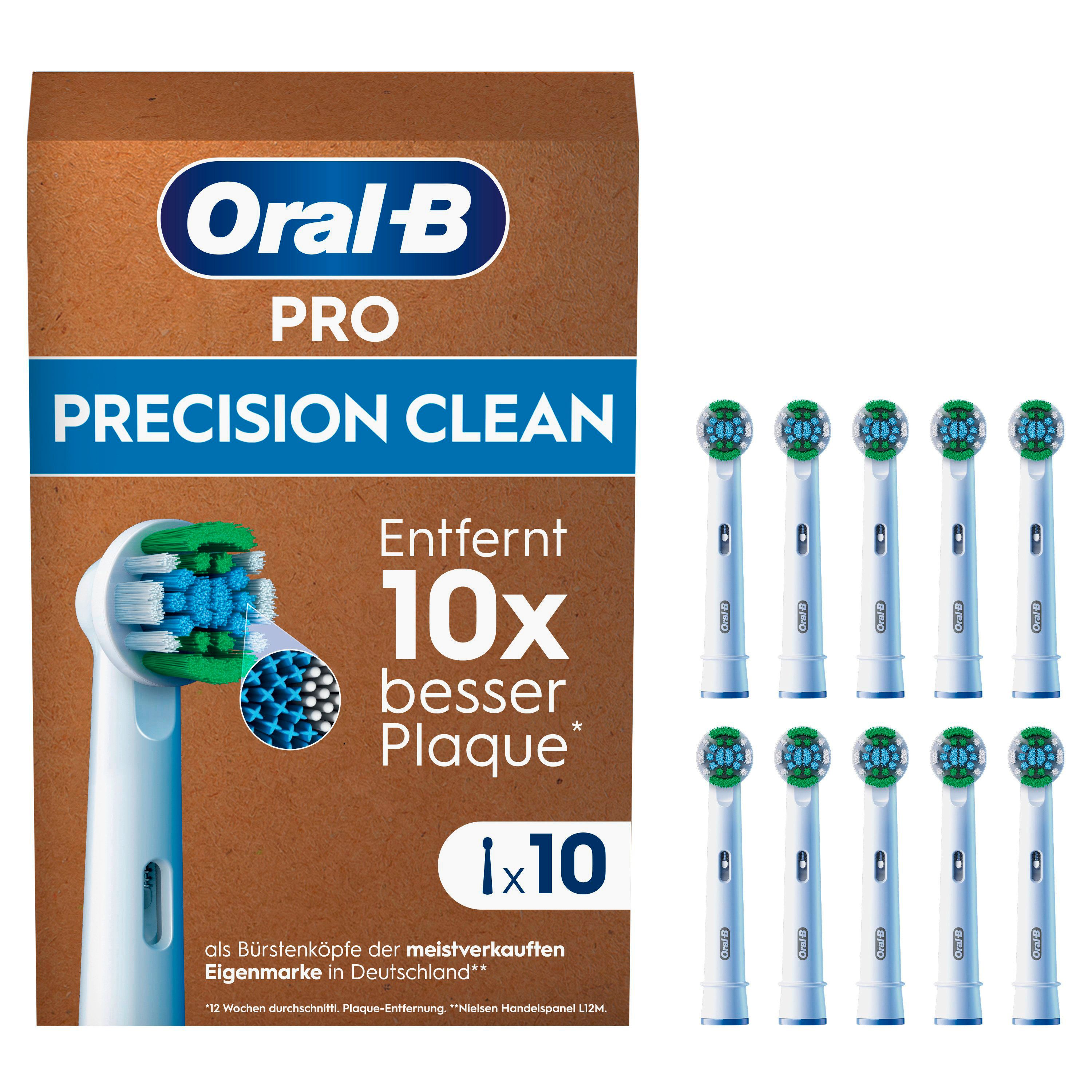 Packung mit Zahnbürstenköpfen. Text: Oral-B PRO PRECISION CLEAN. Entfernt 10x besser Plaque. 1x10.