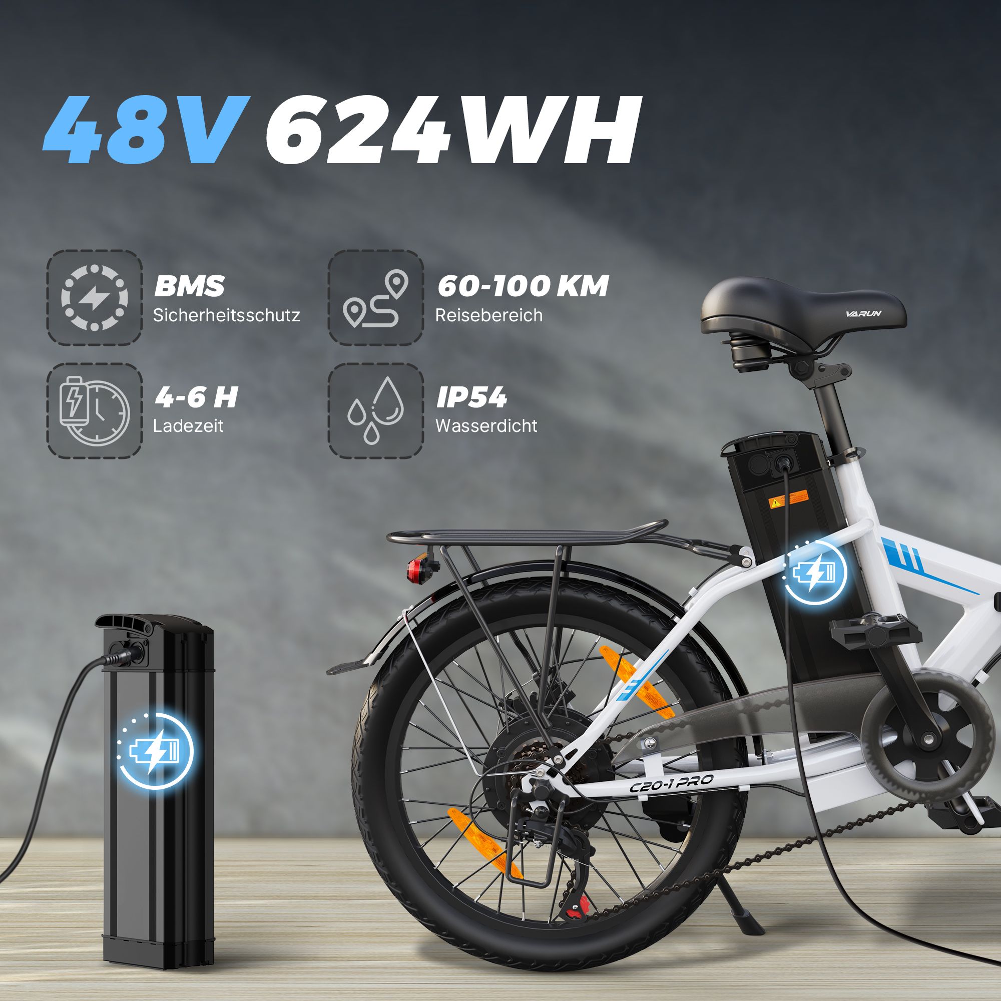 VARUN C20-1 PRO Faltbares E-Bike, 48 V, 13 Ah