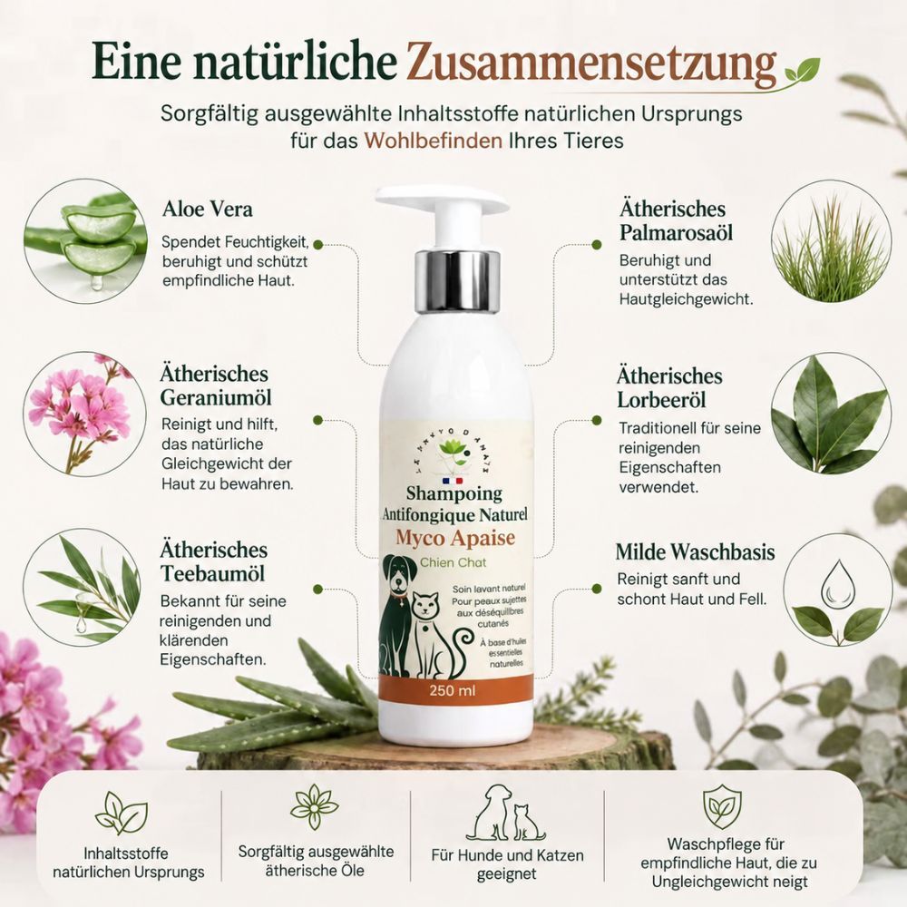 Flasche mit 250ml Hundeshampoo für weißes Fell, für Glanz und Geschmeidigkeit.