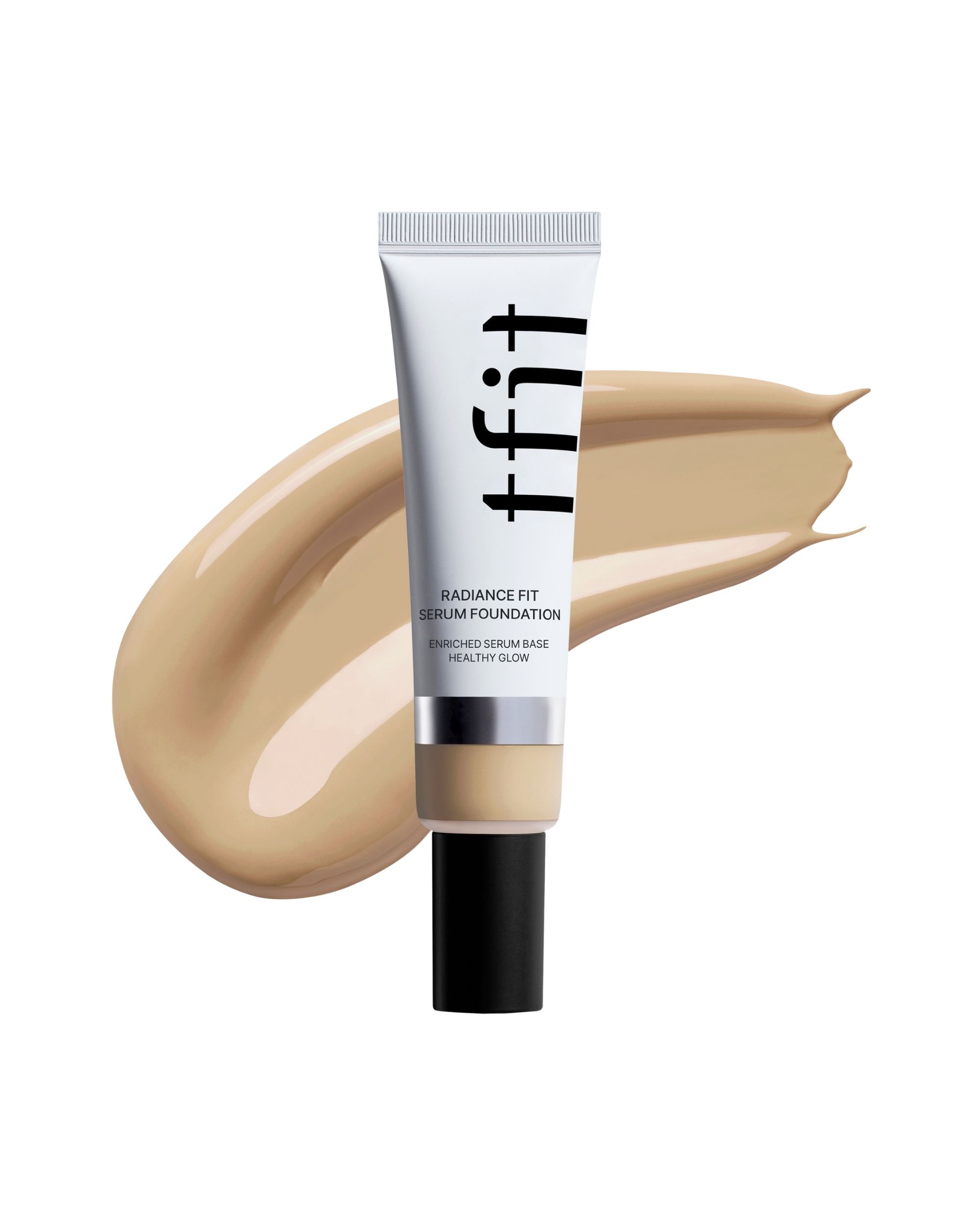 Tube mit Serum-Foundation und Farbmuster. Produktname und Marke deutlich sichtbar.