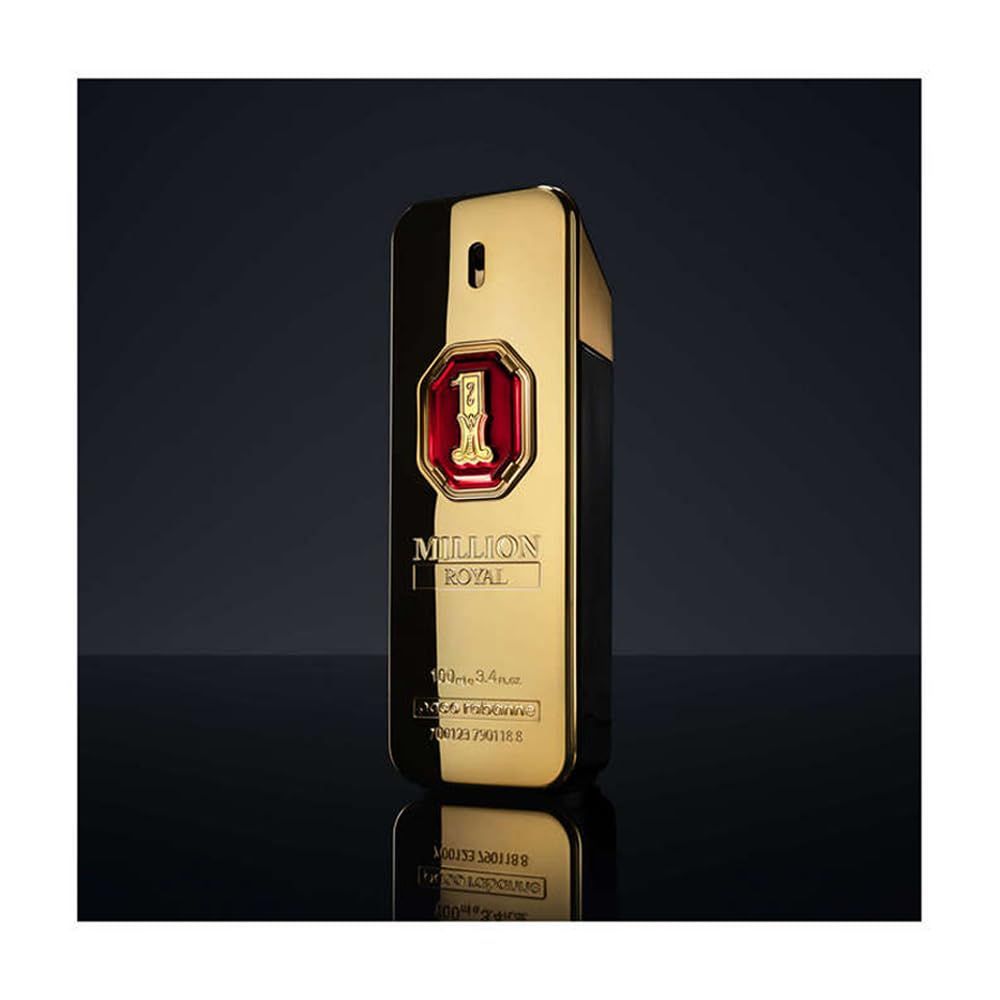Goldfarbener Flakon. Aufschrift: 1 Million Royal. Marke: Paco Rabanne. Rechteckige Form.
