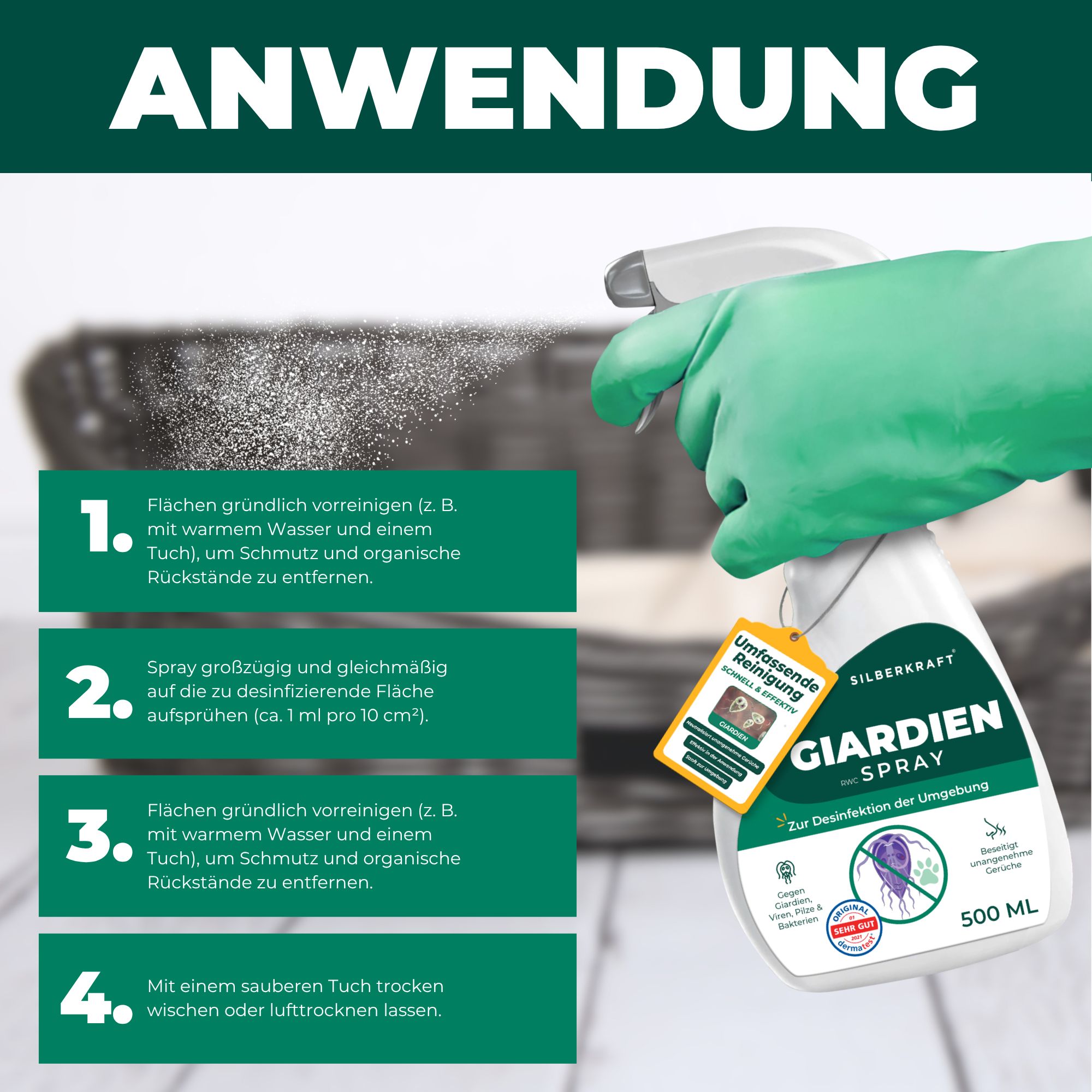 SILBERKRAFT Giardienspray Hunde & Katzen gegen Giardien, Bakterien, Viren & Pilze inkl. eBook