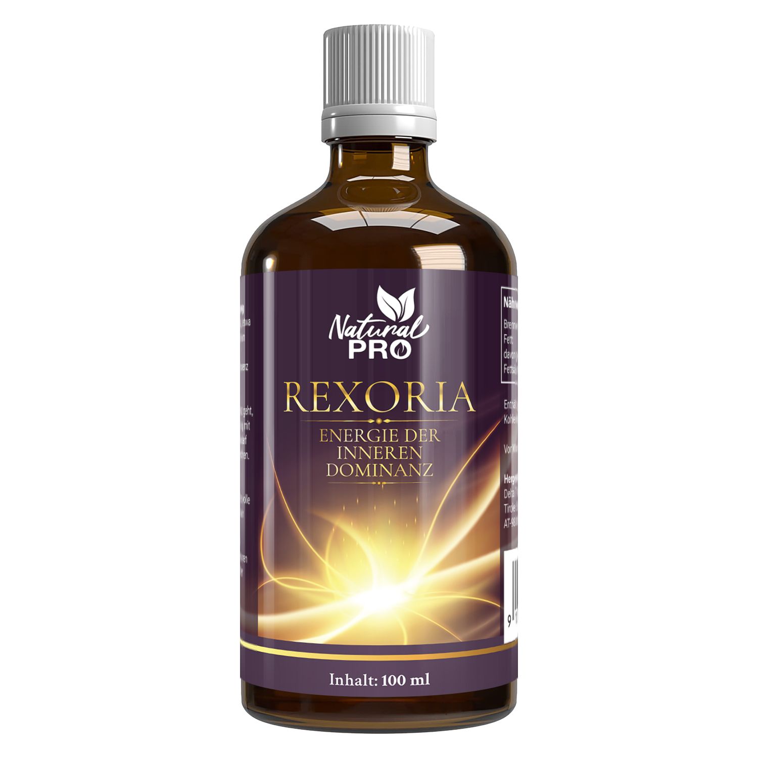 Rexoria Balance Essenz Flasche auf weißem Hintergrund.