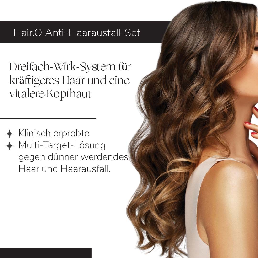Haar.O Anti-Haarausfall-Set: Dreifach-Wirk-System für kräftigeres Haar und vitale Kopfhaut.
