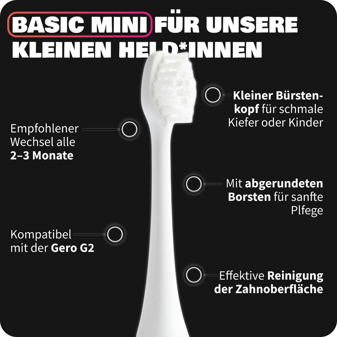 Zahnheld Basic Mini Bürstenkopf, klein für schmale Kiefer oder Kinder.