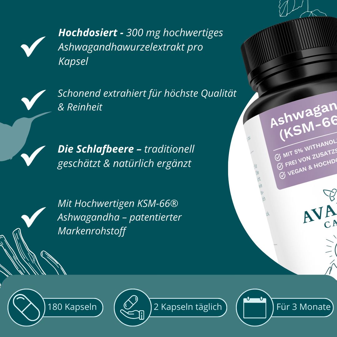 AVARIA CARE® Ashwagandha KSM-66® – hochdosiert – 5% Withanolide – vegan