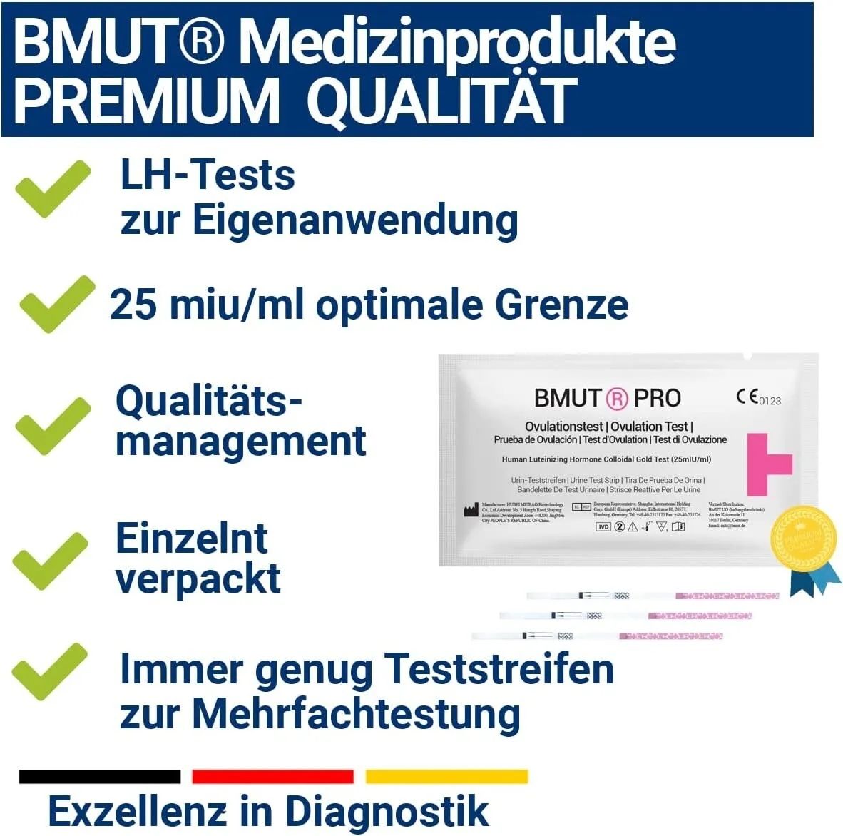 BMUT Kombi 50 Ovulationstest Streifen (25miu) + 20x Schwangerschaftstest (10miu)