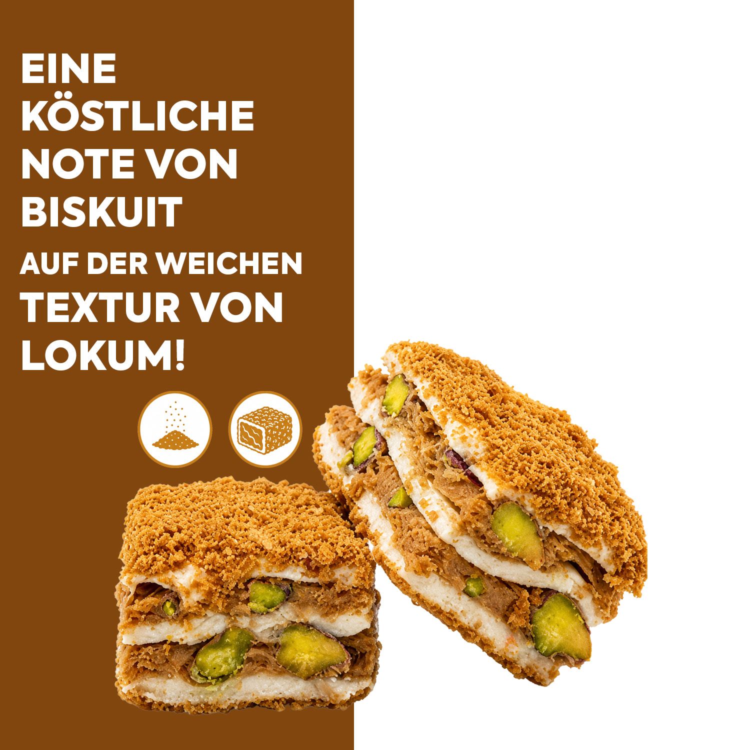WeNatur Pistazien, Lotus Biscoff und Zimt Lokum
