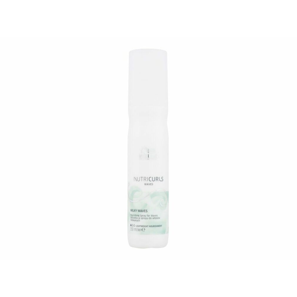 Weisse Flasche mit Sprühkopf. Aufschrift NutriCurls und Body Waves. Mintfarbener Aufkleber mit Produktinformationen.
