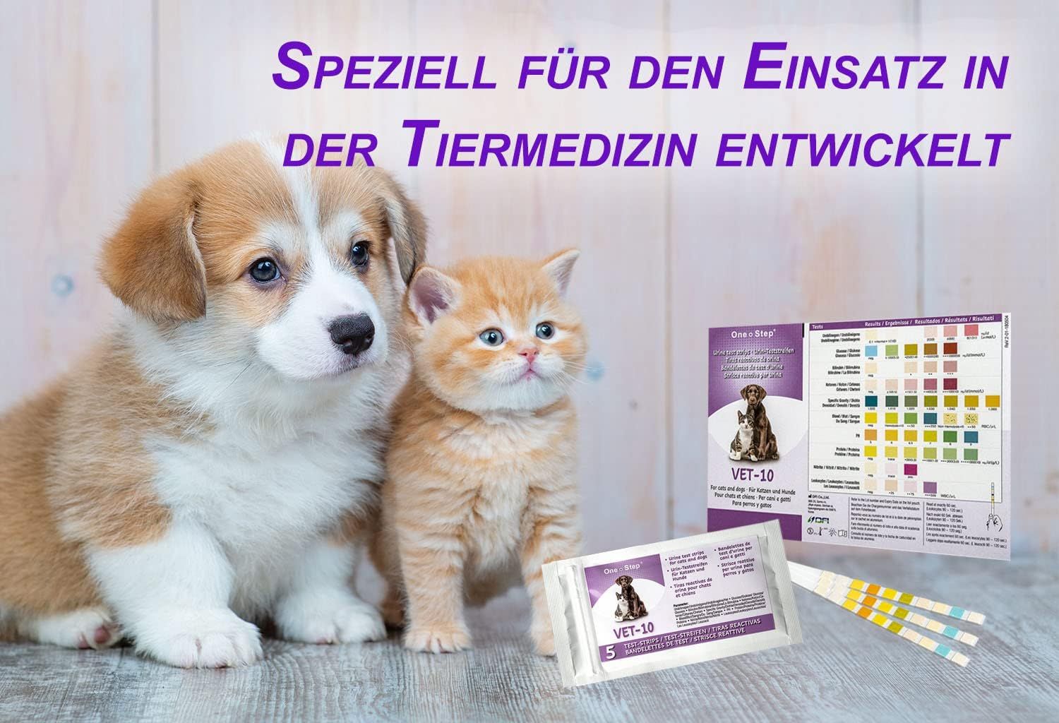 One+Step Urin Teststreifen für Hunde und Katzen - Schnelltest zur Prüfung von 10 Gesundheitswerten