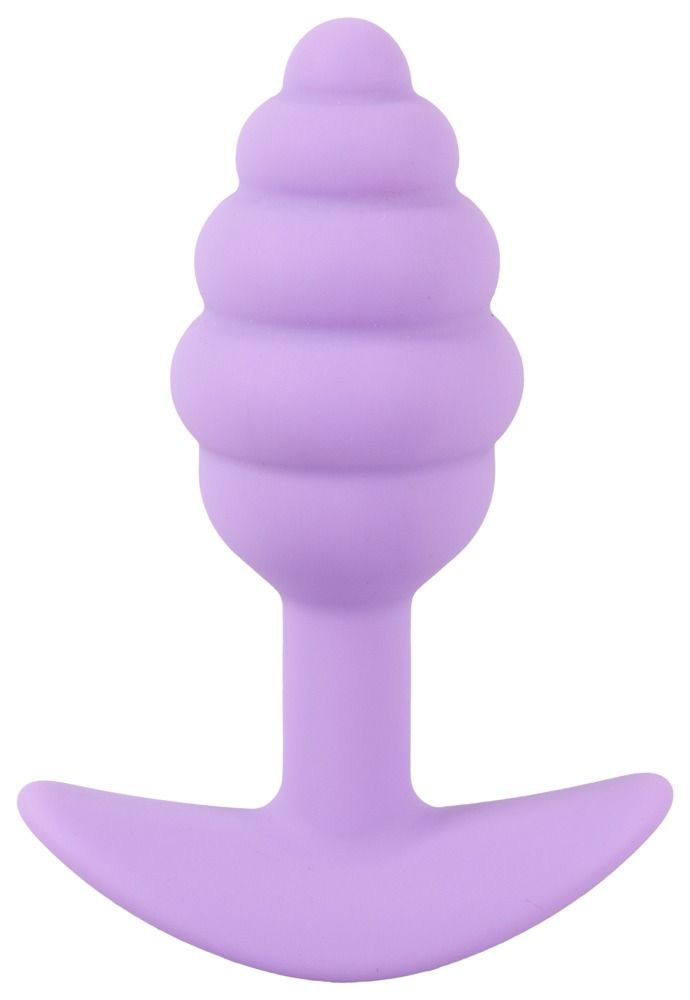 Lila Analplug mit geriffelter Spitze und T-förmigem Griff. Weiches Material.