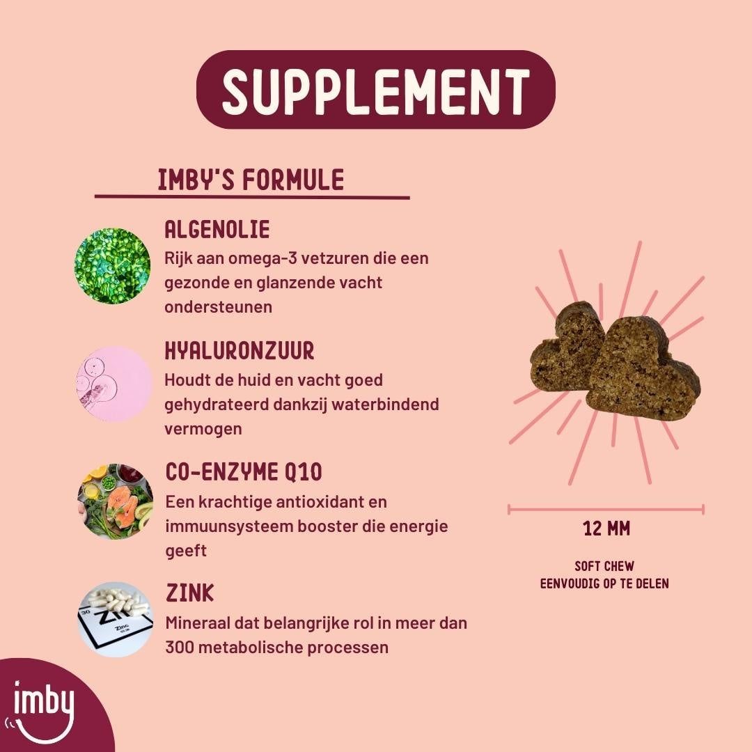Imby Supplement-Formel: Algenöl, Hyaluronsäure, Coenzym Q10, Zink.