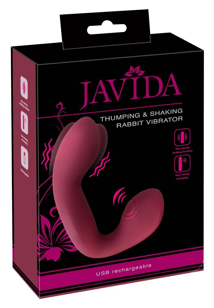 Verpackung für einen Vibrator. Marke Javida. Text: Thumping & Shaking Rabbit Vibrator.