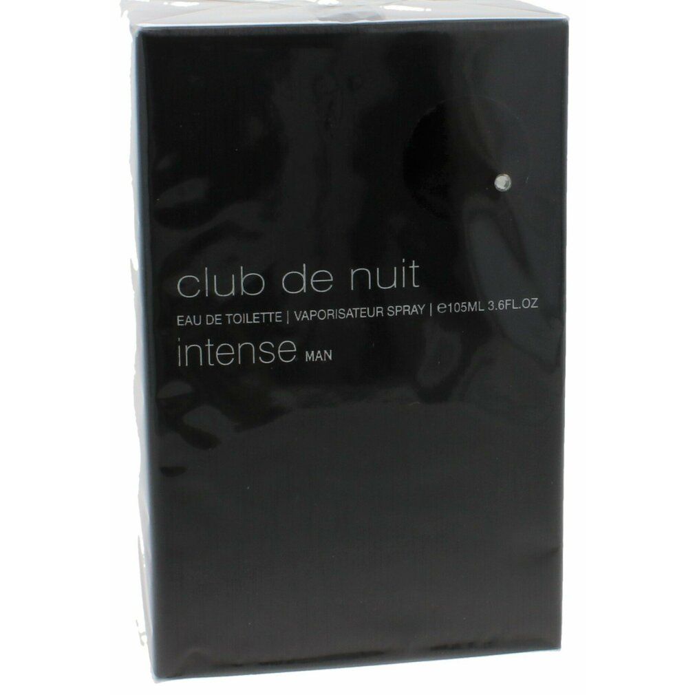 Schwarzer Karton mit Produktnamen und Text. In Folie verpackt. Aufschrift: Club de Nuit Intense Man.