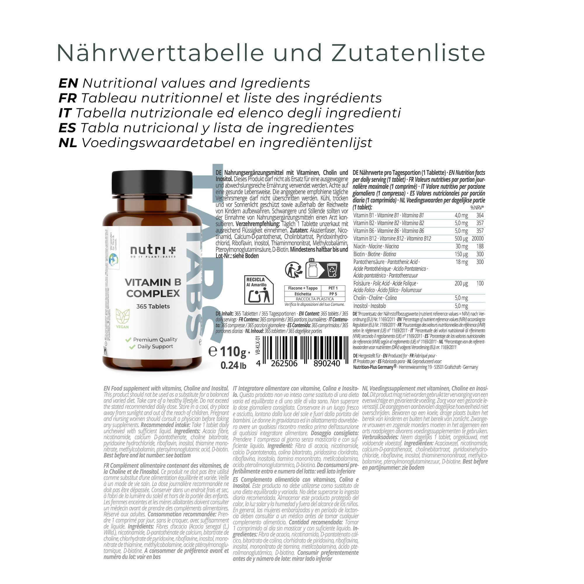 nutri+ Vitamin B Komplex Tabletten