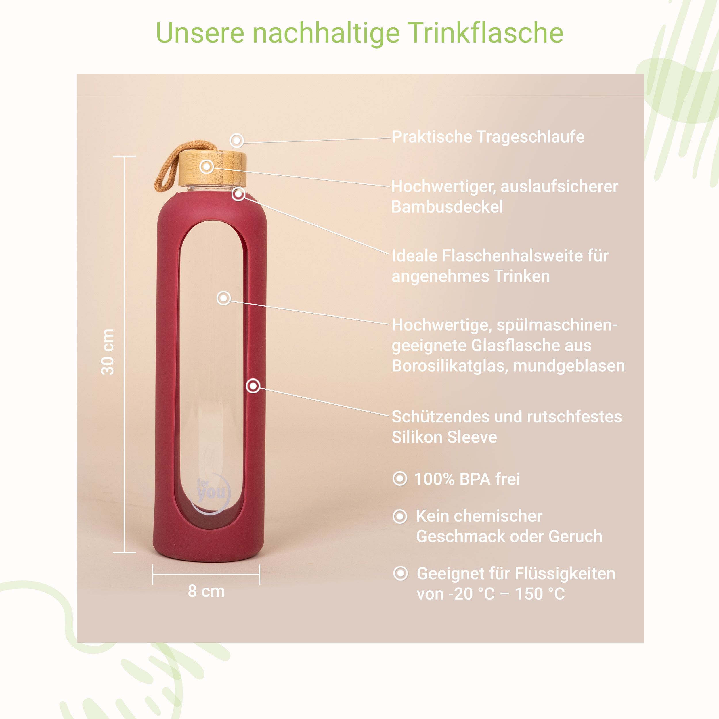 for you Nachhaltige Trinkflasche Dreierpack