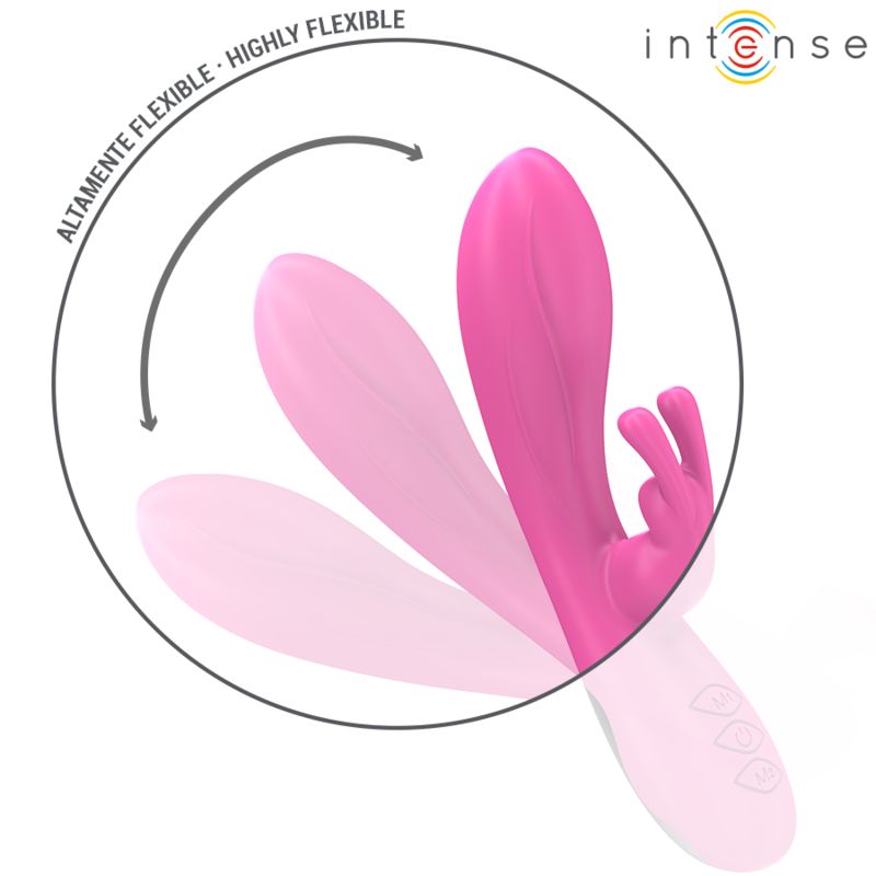 Pinker Vibrator in Hasenform, dargestellt in verschiedenen flexiblen Positionen. Zeigt die hohe Flexibilität des Materials.