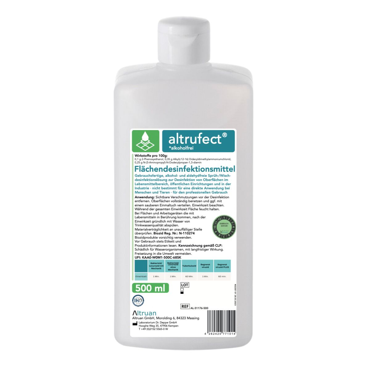 Altrufect® Flächendesinfektionsmittel, 500 ml Flasche.