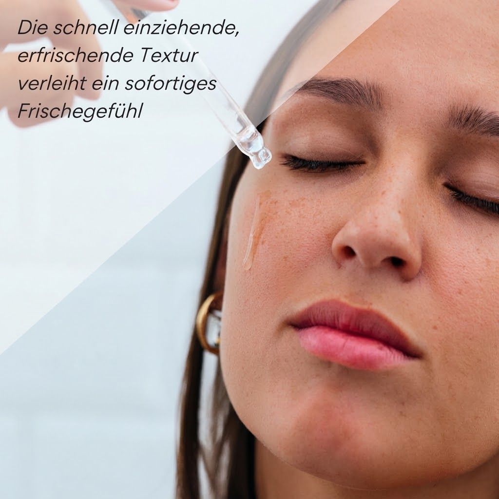 Frau mit erfrischendem Serum-Gefühl auf der Haut.