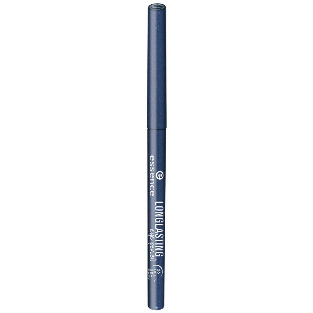 Blauer Augenstift. Aufschrift: Essence, Longlasting Eye Pencil. 24h Deep. Stift mit Drehmechanismus.
