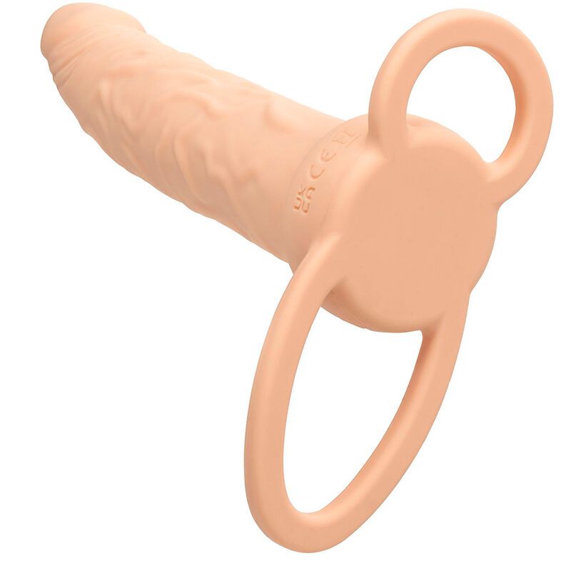 Beigefarbener Doppelstimulator mit zwei Ringen. Oberfl
che mit Rillen. Ringe an der Basis.