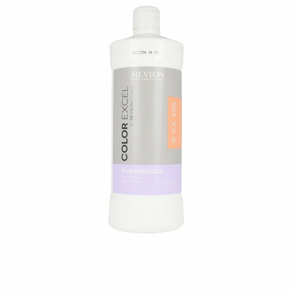 Flasche Revlon Color Excel Plus Energizer 15 Vol. mit Etikett. Graue, orangefarbene und violette Akzente. 1000ml.