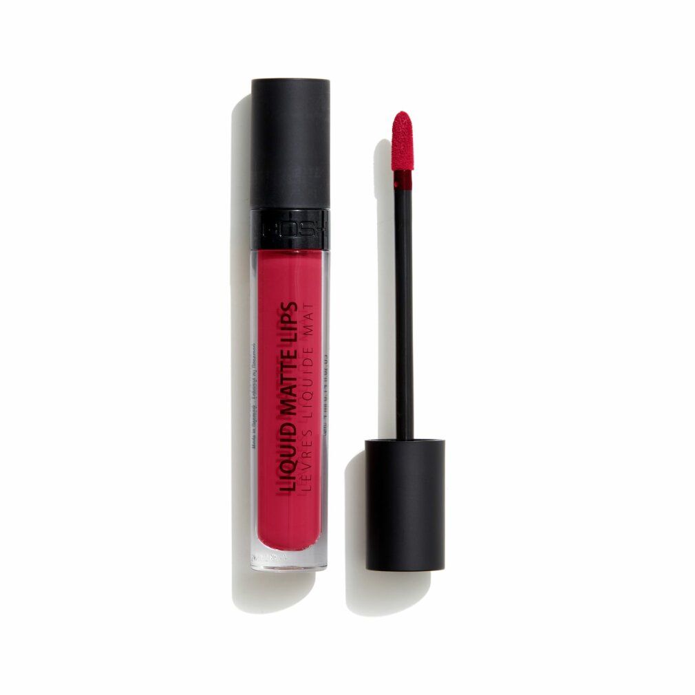Flüssiger Lippenstift, rot. Schwarzer Deckel, Applikator. Marke Gosh.