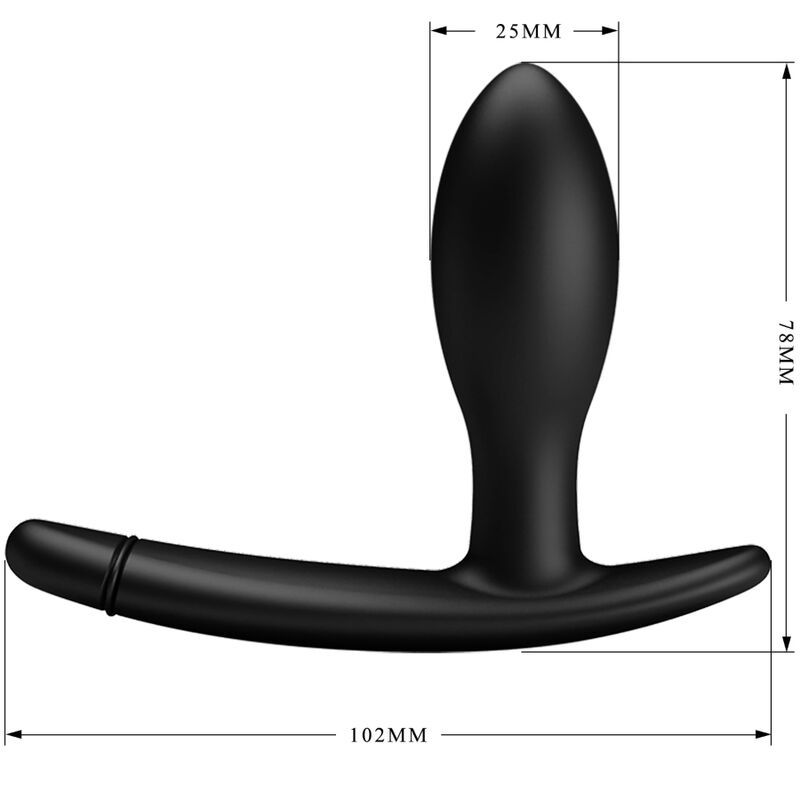 Schwarzes Wellness-Produkt mit Maßangaben: 102mm breit, 78mm hoch, Kopf 25mm. T-Form.