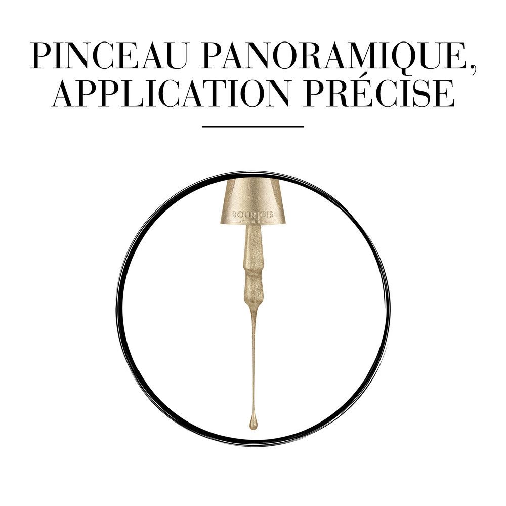 Nahaufnahme des Pinsels. Text: "PINCEAU PANORAMIQUE, APPLICATION PRÉCISE".