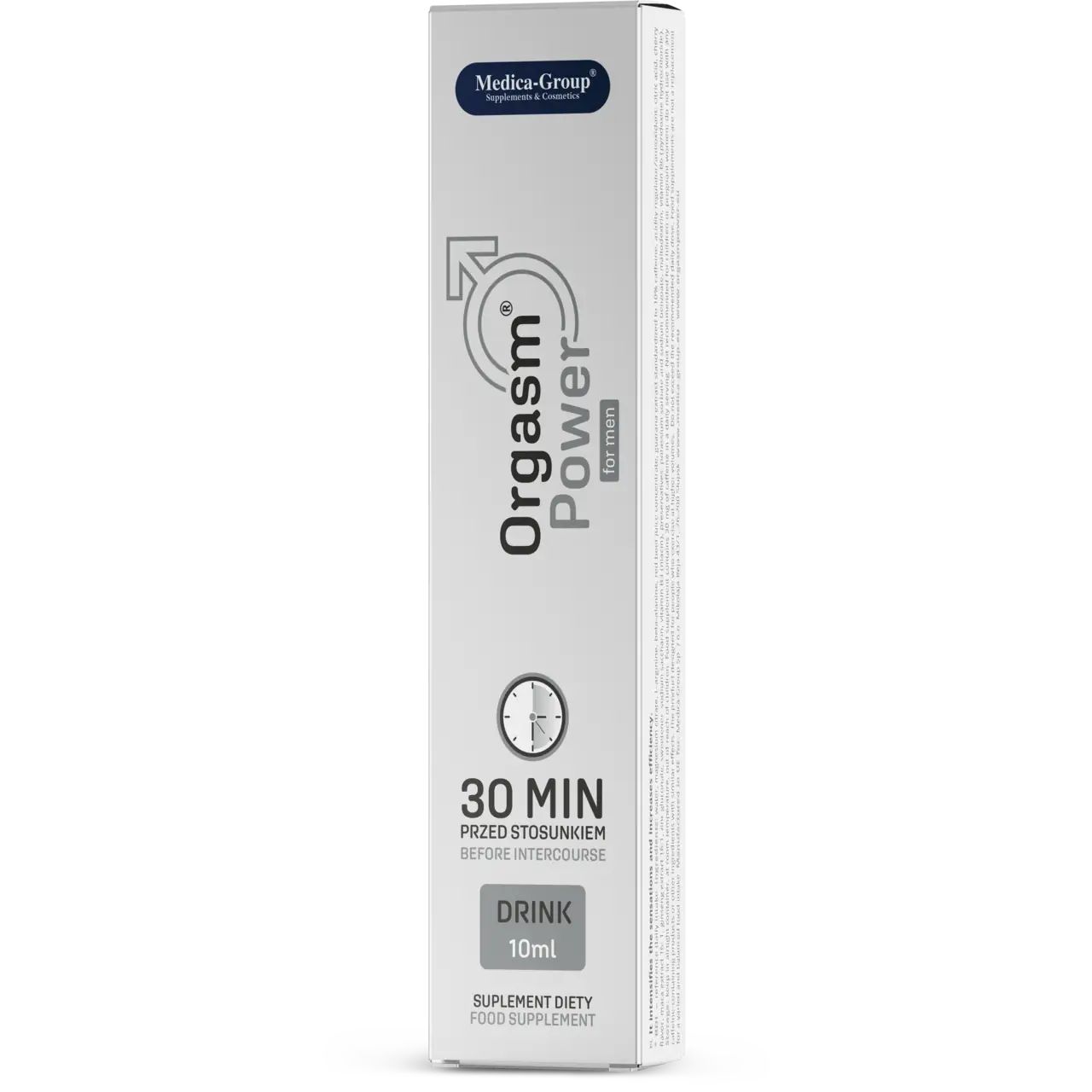 Orgasmus Power Drink für Männer, 10ml Beutel und Karton.