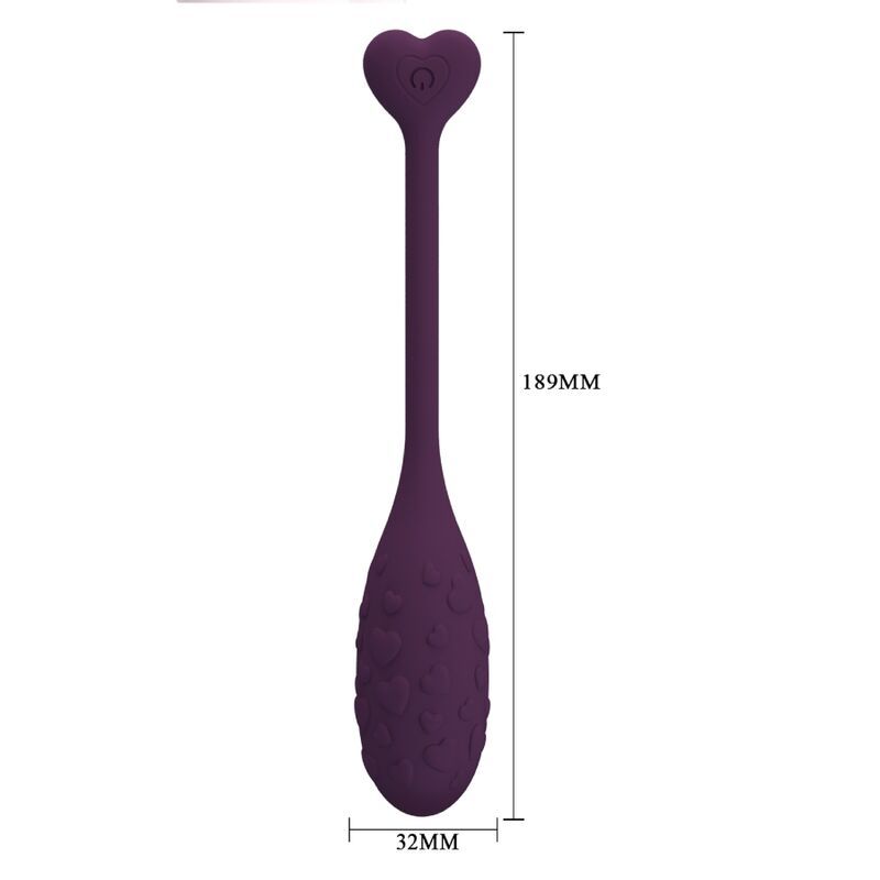 Lila Vibrator mit Herzspitze, ovalem Körper (189mm x 32mm). Silikon, USB-aufladbar.