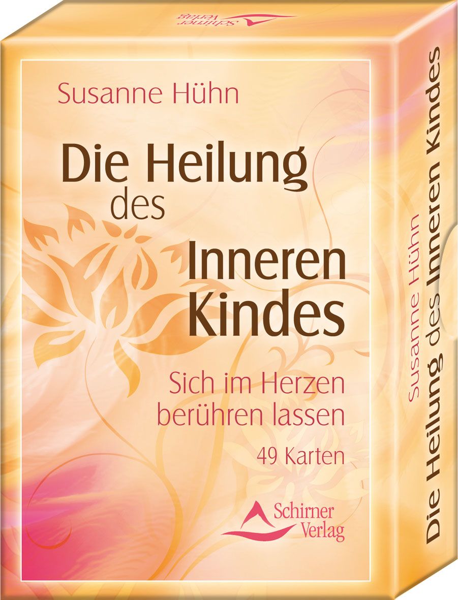 Kartenbox mit Titel "Die Heilung des Inneren Kindes" von Susanne Hühn. Enthält 49 Karten. Schirner Verlag Logo.