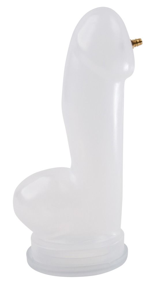 Transparenter PenisZylinder XL. Mit Anschluss. Basis und Kopf gerundet. Aus transparentem Material.