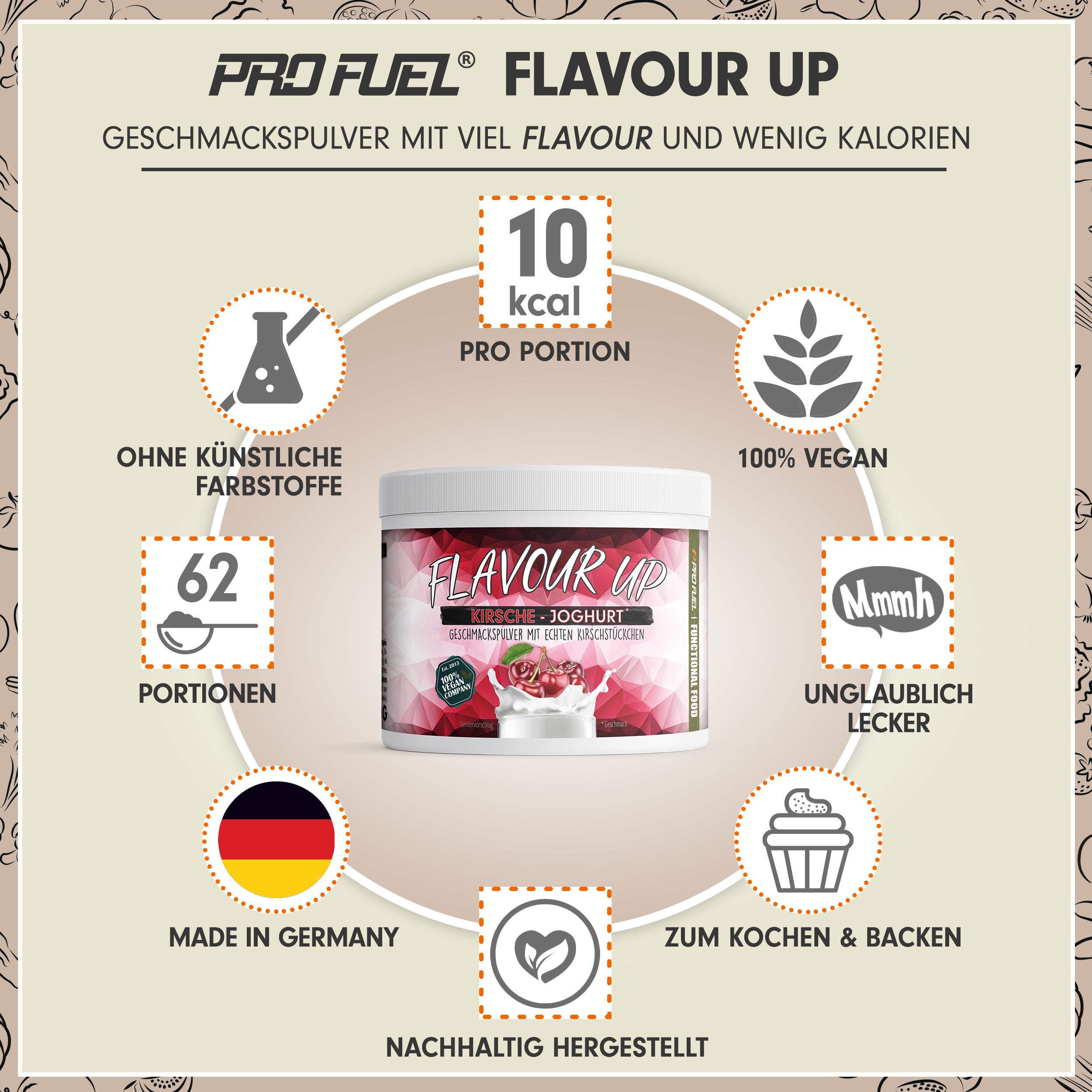 ProFuel - FLAVOUR UP Geschmackspulver - Kirsche-Joghurt - nur 10 kcal pro Portion