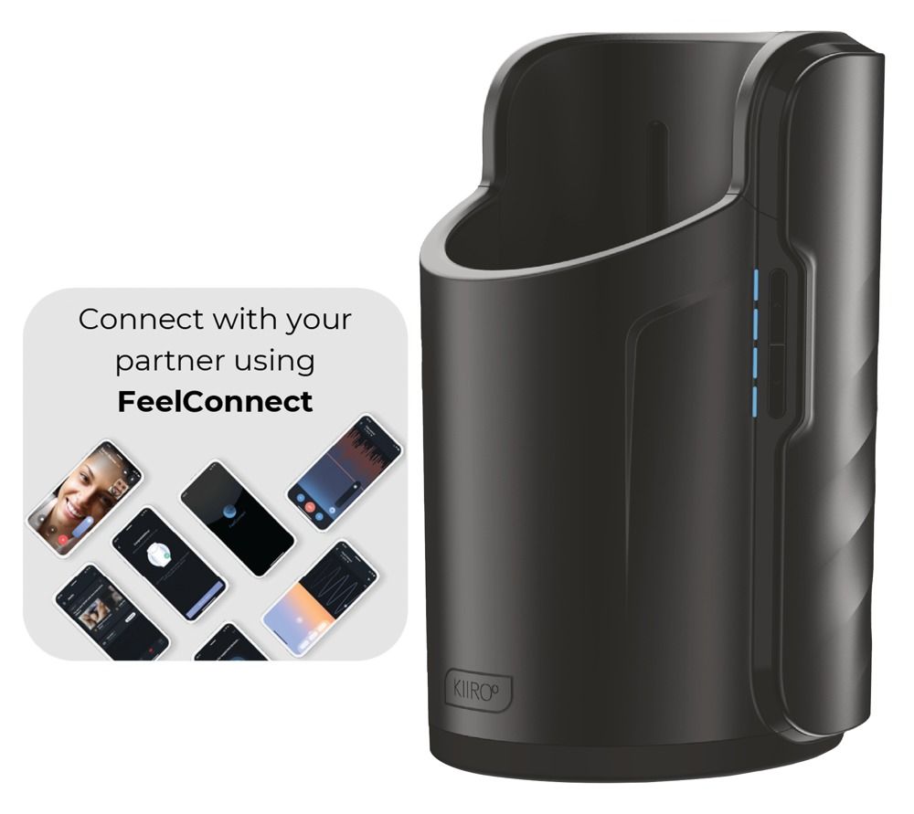 Schwarzer Kiiroo Keon WiFi-Adapter mit App-Vorschau für Fernverbindungen.