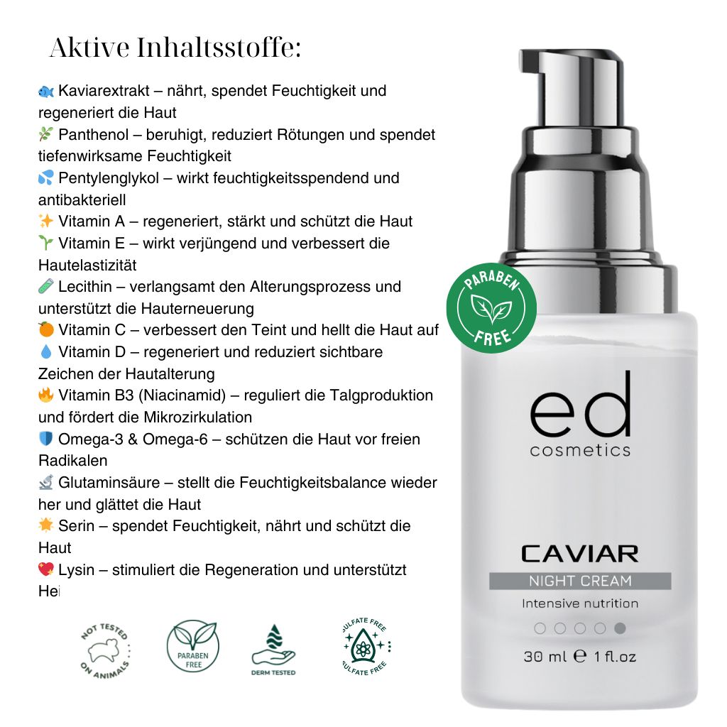 ED COSMETICS Caviar Nachtpflege – Lifting -ANTI-AGING - Konzentrat für reife & trockene Haut