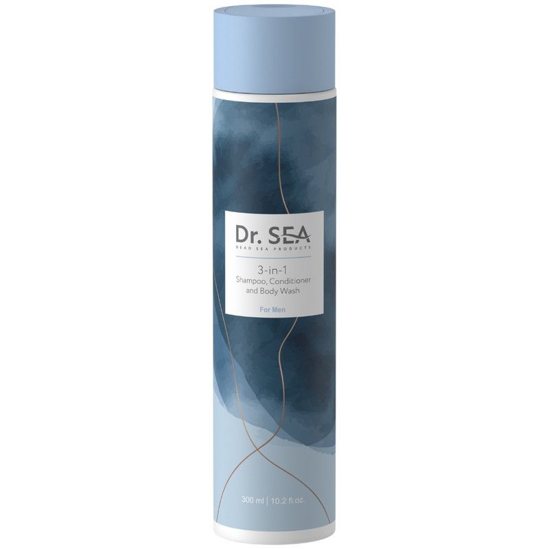 Blau-weiße Flasche mit Aufschrift "Dr. SEA 3-in-1".