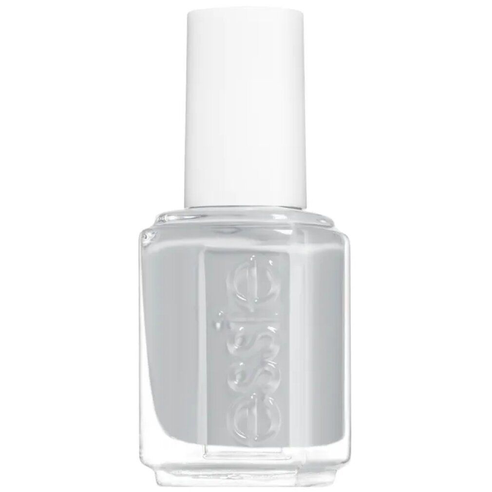 Hellgrauer Nagellack von Essie in einer Glasflasche mit weißem Deckel. Der Markenname ist auf der Flasche geprägt.