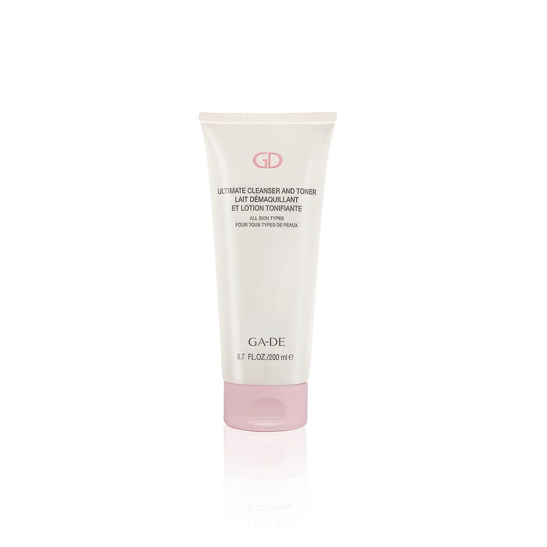 Weiß-rosa Tube. Aufschrift: Ultimate Cleanser and Toner, Ga-De. 200 ml.