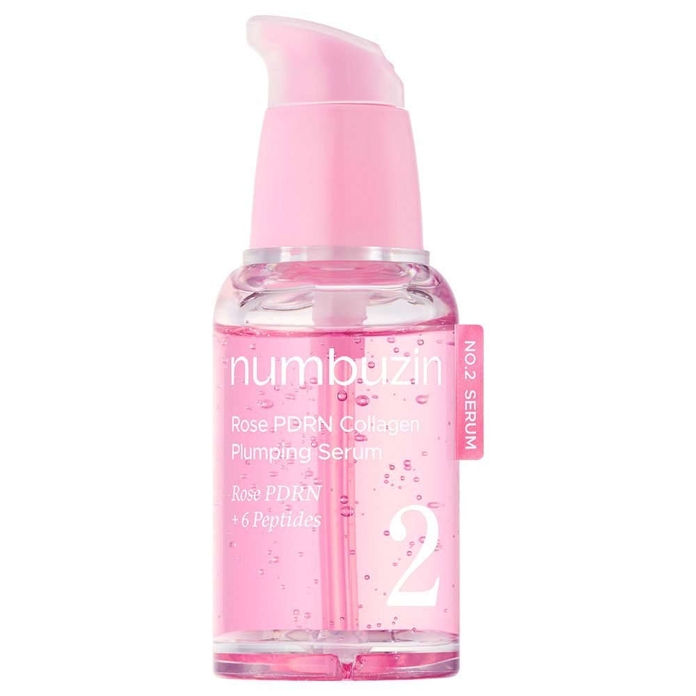 Numbuzin No.2 Rose PDRN Collagen Plumping Serum in einem Pumpspender.