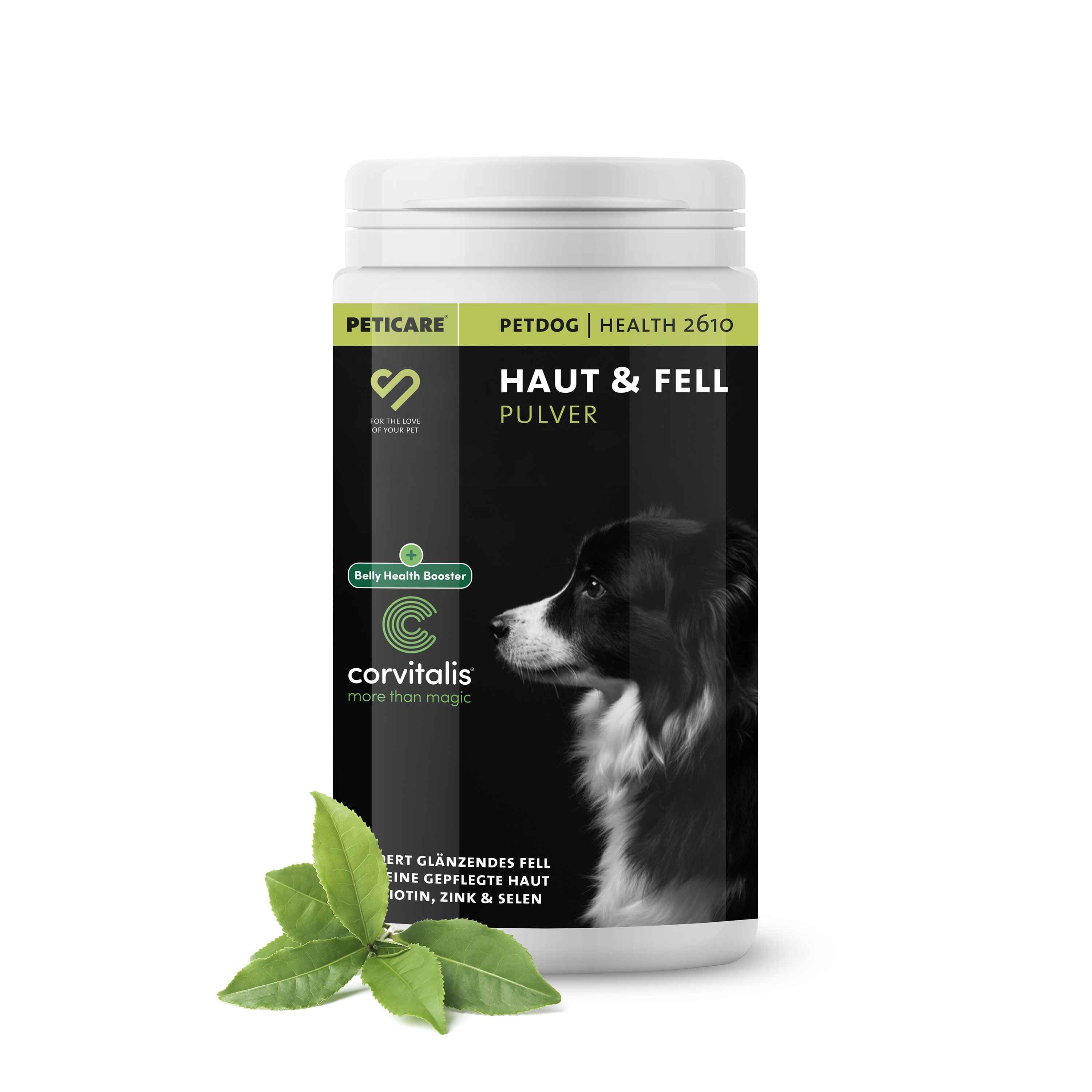 Peticare Natürliches Ergänzungsfutter Fell & Haut Pulver für Hunde