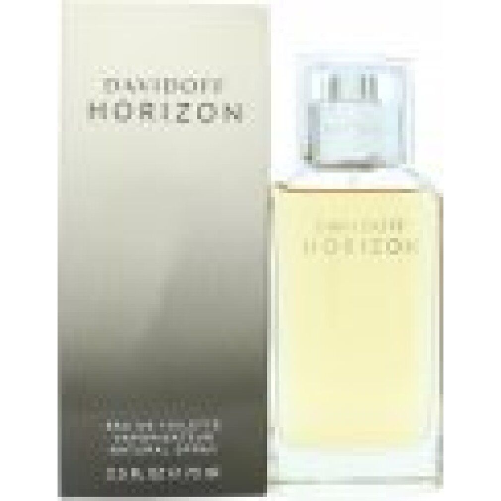 Davidoff Horizon Eau de Toilette Spray und Verpackung. Flakon und Schachtel nebeneinander. 75 ml.